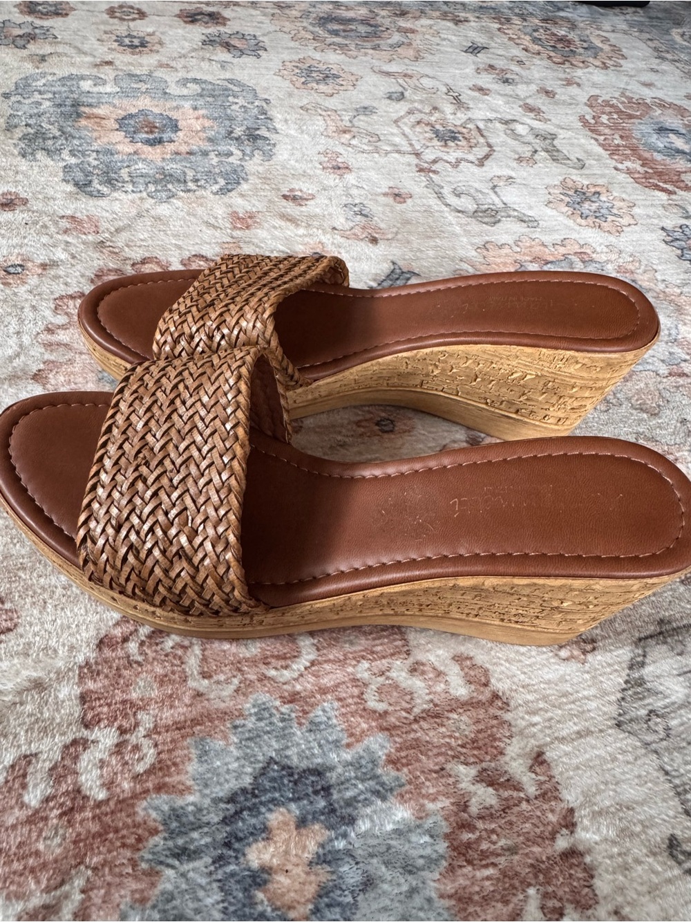 A. Giannetti made in Italy Tan Woven Slide Wedge Sandals
